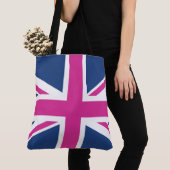Tote Bag Drapeau britannique - bleu et rose (De près)