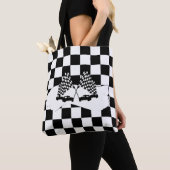 Tote Bag Drapeau Checker et voitures de course (De près)
