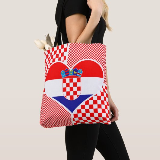 Tote Bag Drapeau croate à Heart College avec des Checkers (De près)
