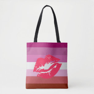 Tote Bag Drapeau de fierté lesbienne au rouge à lèvres