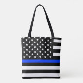 Tote Bag Drapeau de police de la ligne bleue mince (Dos)