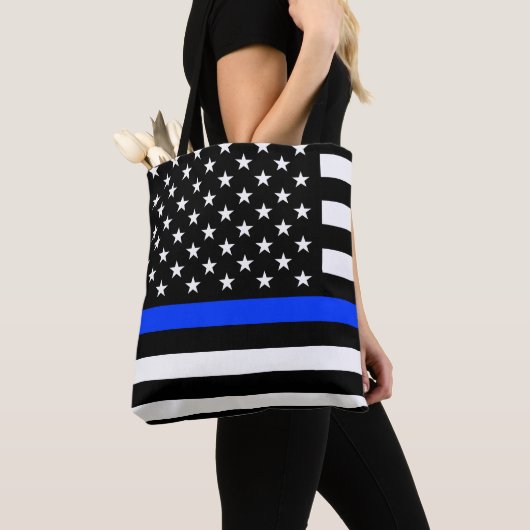 Tote Bag Drapeau de police de la ligne bleue mince (De près)