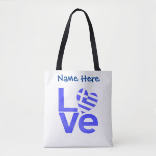 Tote Bag Drapeau grec Coeur bleu amour personnalisé