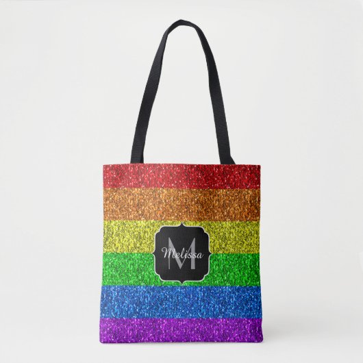 Tote Bag Drapeau LGBT vibrante parties scintillant arc-en-c (Devant)