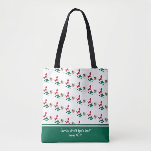 Tote Bag Drapeau MEXIQUE Écriture chrétienne VERT (Devant)
