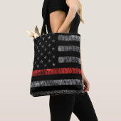 Tote Bag Drapeau minuscule de pompier Red Line (De près)