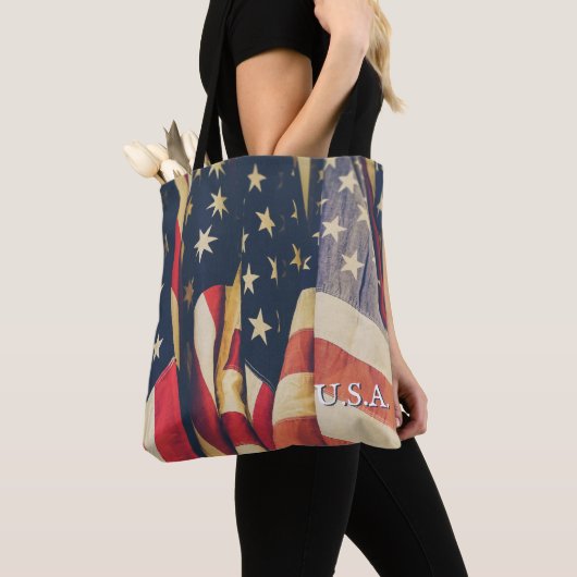 Tote Bag Drapeau Patriotique Multi-Américain Classique (De près)