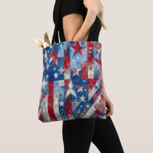 Tote Bag Drapeau Patriotique rouge blanc et bleu Abstrait a