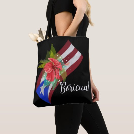 Tote Bag Drapeau Porto Rico avec flor de maga boricua (De près)