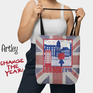 Tote Bag Drapeau Royaume-Uni Rouge Bleu Londres Scène Année