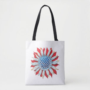 Tote Bag Drapeau Tournesol Américain 4 juillet Femmes Homme