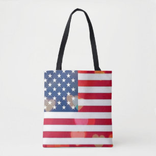 Tote Bag Drapeau vintage Patriotique USA aux Coeurs Colorés