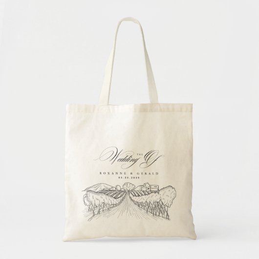 Tote Bag Drawn Vineyard Winery Napa Valley Wedding Favor (Devant)