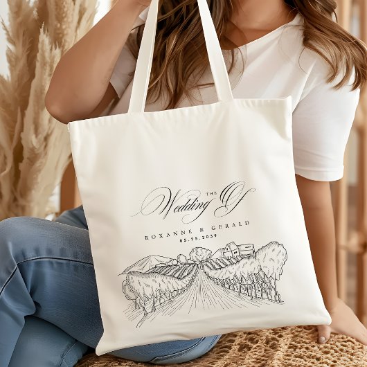 Tote Bag Drawn Vineyard Winery Napa Valley Wedding Favor