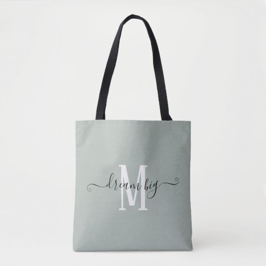 Tote Bag Dream Big Motivational Monogramme initial Sage ver (Devant)