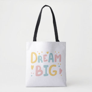 Tote Bag Dream Big Pastel Hearts