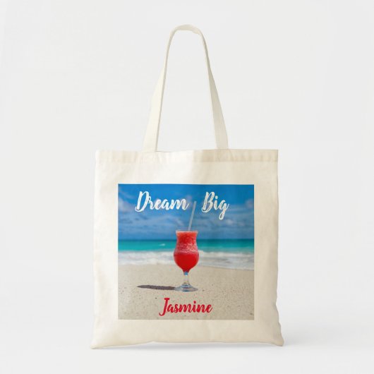 Tote Bag Dream Big Tropical Beach Blue Ocean Nom personnali (Devant)