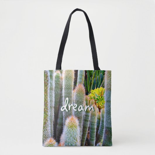Tote Bag Dream Script Fuzzy Green Cactus Photo Succulent (Devant)
