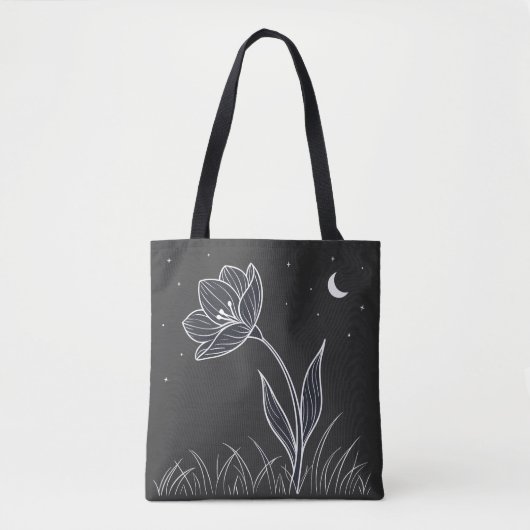 Tote Bag Dreamlit Moonlit Flower Line Art avec étoiles (Devant)