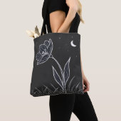 Tote Bag Dreamlit Moonlit Flower Line Art avec étoiles (De près)