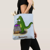 Tote Bag Drôle alligator vert cuisine dessin animé (De près)