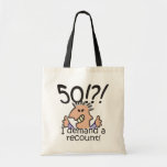 Tote Bag Drôle Cartoon Man Recount 50th Birthday<br><div class="desc">Humoristique 50ème anniversaire homme de dessin animé express l'indignation au passage du temps avec un 50! Je demande un recomptage. Un cadeau amusant pour les célébrations du 50e anniversaire pour les hommes au sommet de la colline,  au-dessus de la colline,  ou dire quelle colline?</div>