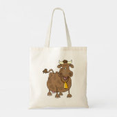 Tote Bag Drôle Cartoon Vache Brown avec Bell Animal de ferm (Dos)