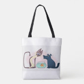 Tote Bag Drôle chat caricature, Poisson d'or, Chien (Dos)