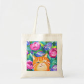 Tote Bag Drôle Chat Tabby Orange avec Fleurs Amoureux des c (Devant)