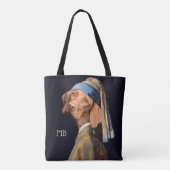 Tote Bag Drôle chien fille avec une perle oreille Vermeer P (Dos)