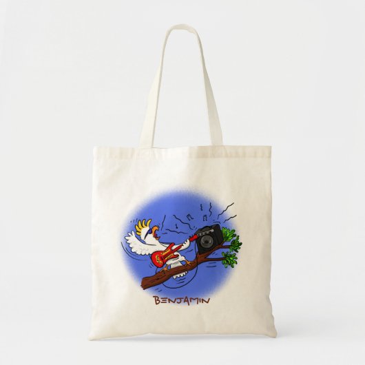 Tote Bag Drôle cockatoo jouant de la guitare rock dessin an (Devant)