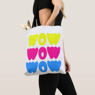 Tote Bag Drôle coloré WOW dire simple rose bleu jaune