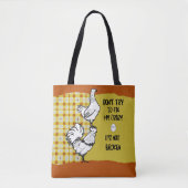 Tote Bag Drôle Coq Phrase Poulet Jaune Orange Plaid (Devant)