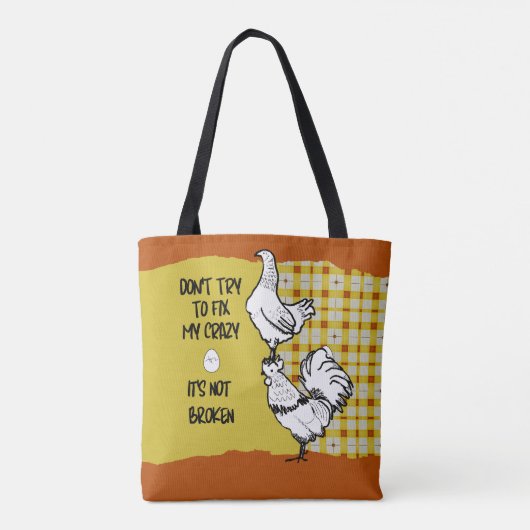 Tote Bag Drôle Coq Phrase Poulet Jaune Orange Plaid (Dos)