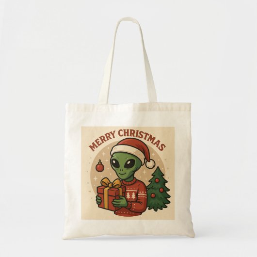 Tote Bag Drôle d'Alien Joyeux Noël (Devant)
