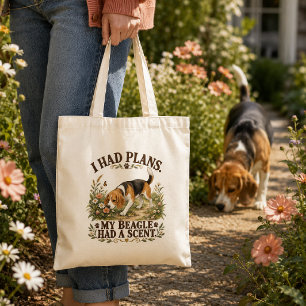 Tote Bag Drôle de Beagle J'avais des Plans Chien de Chasse