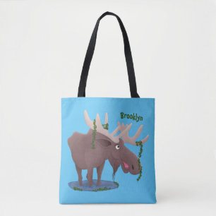 Tote Bag Drôle dessin animé d'orignal heureux