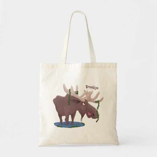 Tote Bag Drôle dessin animé d'orignal heureux (Devant)