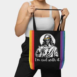 Tote Bag Drôle Drapeau Arc-en-ciel Hippie Jésus Gay pride