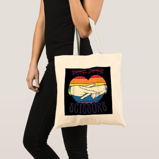 Tote Bag Drôle Drôle Lesbienne Pride Drapeau Rock Ciseaux d (Devant (produit))
