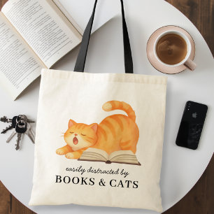 Tote Bag Drôle facilement distrait par les livres et les ch