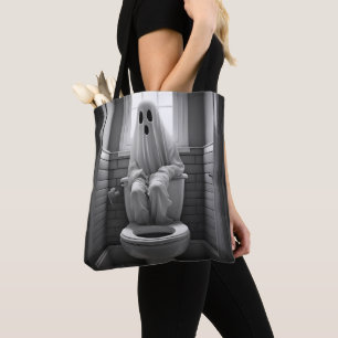 Tote Bag Drôle fantôme assis dans les toilettes