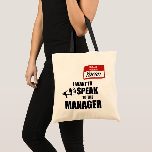 Tote Bag Drôle Karen Badge Parlez au gestionnaire (Devant (produit))