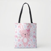 Tote Bag Drôle lapin rose floral (Devant)
