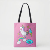 Tote Bag Drôle licorne cabossant l'arc-en-ciel arrose sur b (Devant)