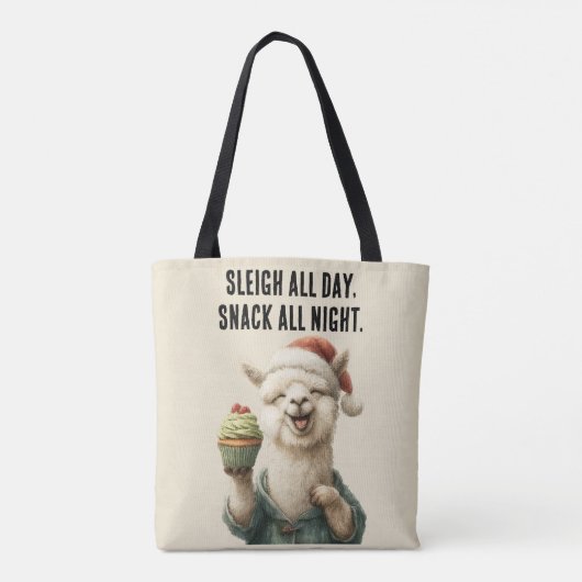 Tote Bag Drôle Noël Llama - Sleigh & Snack (Dos)