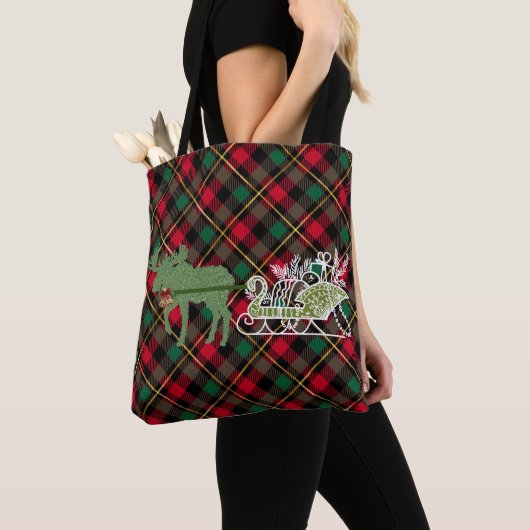 Tote Bag drôle Noël Moose Topiary Sleigh (De près)