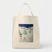 Tote Bag drôle père Noël et neige scène pour Noël (Devant)
