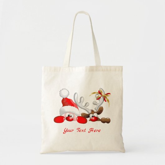 Tote Bag Drôle Père Noël et Reindeer Cartoon (Devant)