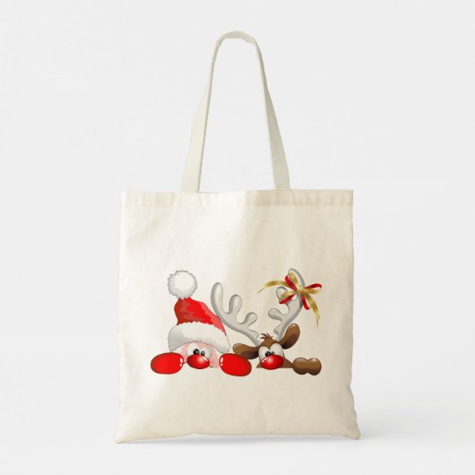 Tote Bag Drôle Père Noël et Reindeer Cartoon (Dos)